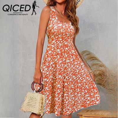 Summer Sleeveless Pullover U-Neck Midi Printed Dresses