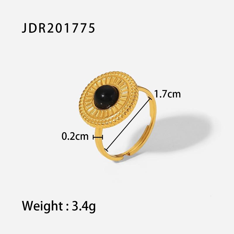 Retro Stainless Steel Gemstone Ring with Gold Band Jewelry From The Vintage Era