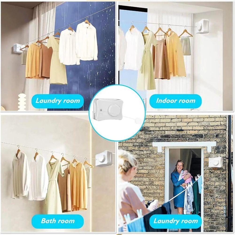 Wall Mounted Retractable Clothesline Adjustable Telescopic Clothes Hanger  Balcony