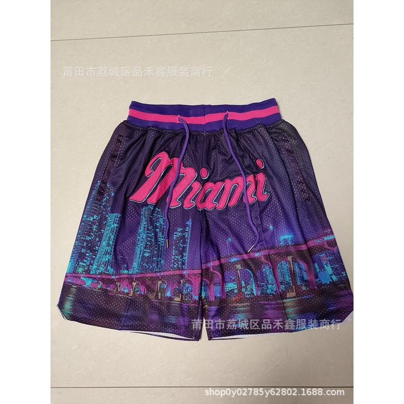 Miami Heat Basketball Shorts Men City White Black Rainbow Print Performance Sportswear Cotton Athletic Pants