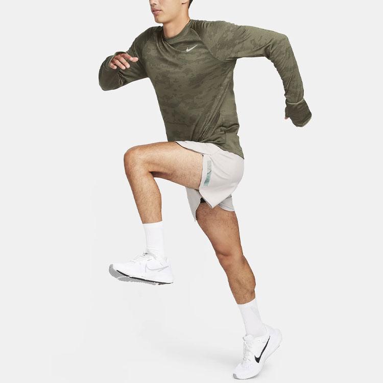 Nike Gemustertes Langarm-T-Shirt mit Rundhalsausschnitt für Herren Oberteile Olivgrün FB8539-222