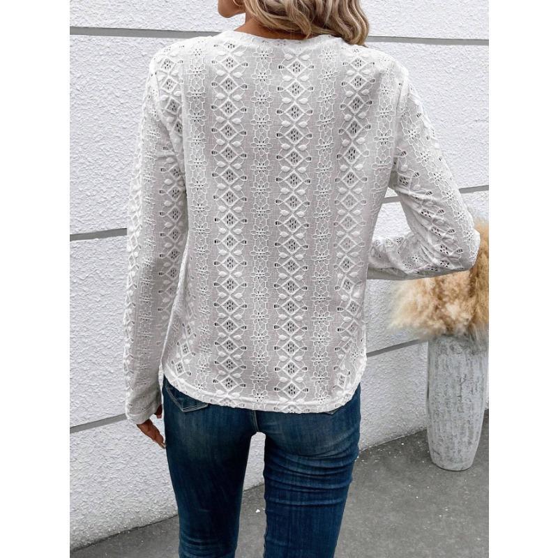 Solid Long Sleeve Hollow Out Casual Shirt For Women Summer
