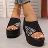 Fashion Patchwork Chunky Women's Fashionable Plaid Slippers 2025 New Wedge Heel Sandals Women Summer Thick Bottom Beach Zapatos De Mujer