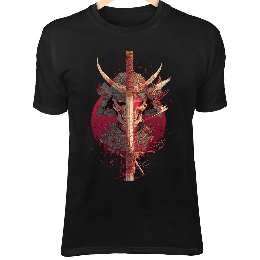 Demonic Skull Samurai III Shirt - Red Vein Armor and Split Katana Art