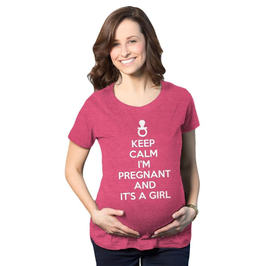 Keep Calm I'm Pregnant Baby Girl Maternity Shirt, Gender Reveal Pregnancy Tee