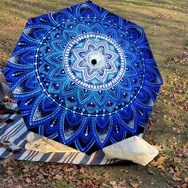 1PC mandala pattern Umbrella-8-Rib Reinforced, Automatic Open, Lightweight & Durable, Cute Fashion Accessory for Outdoor, Beach, or Casual Use, Beach