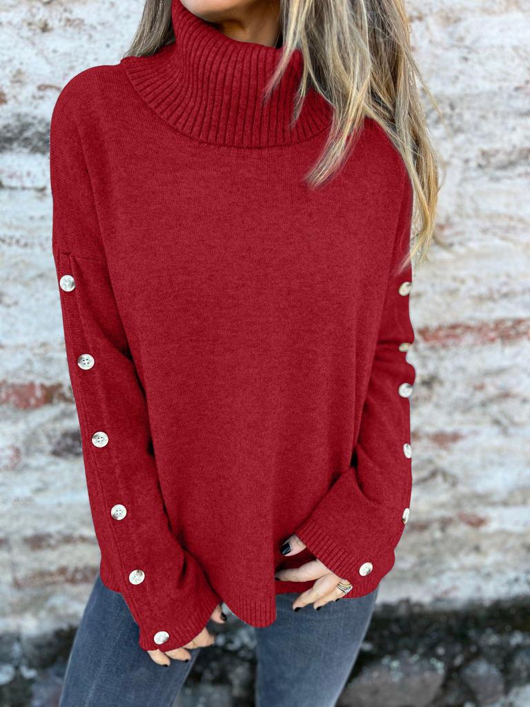 Autumn/Winter 2026 High Neck Button-Up Women's Knit Sweater