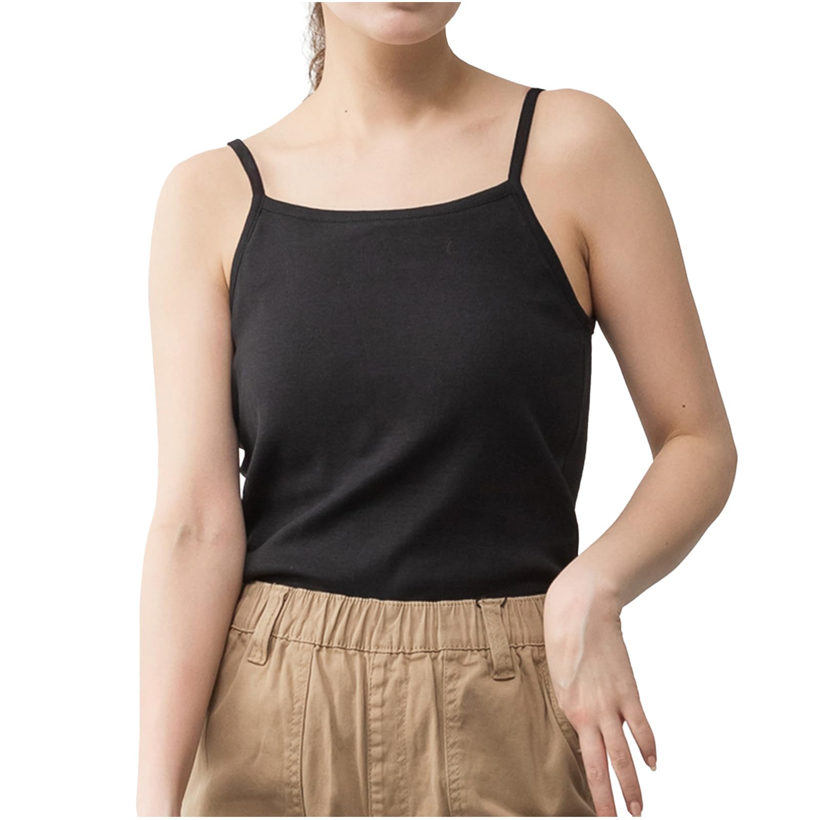 

с большой [Кроссмарберри] Женская майка, черная, чашки, хлопок, размер, видимый, черный, M, съемные, регулируемые, милая, нижнее белье, однотонная, хлопок, чёрный