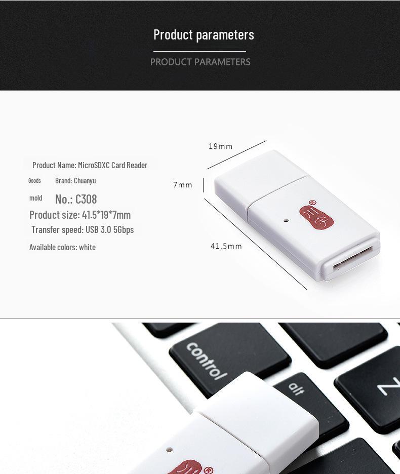 Chuanyu C308 Mini USB3.0 High-Speed Car Dash Cam and TF Memory Card Reader