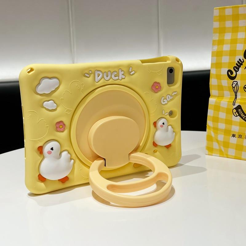 3D Cartoon Cute Duck Kids Case For iPad Mini Air 2 3 4 5 6/7 8th 9th 10th 10.9 11th A16 Pro 11" 12th A19 Silicone Tablet Protective Case Stand