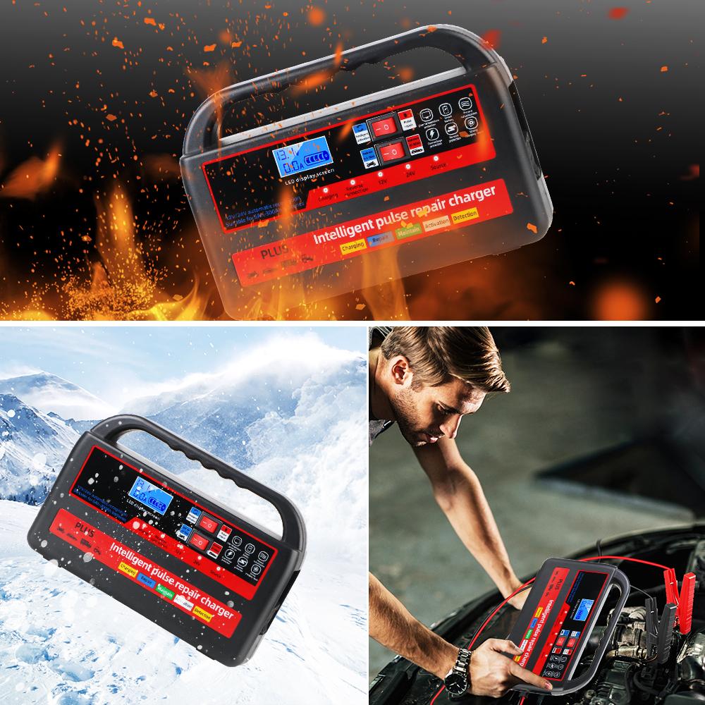 Intelligent Pulse Fast Power Charging 12V / 24V Auto Pulse Repair Handheld Universal Digital LCD Display Car Motorcycl Battery Charger
