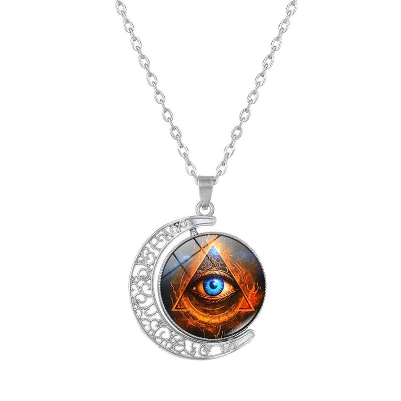 Ancient Egyptian Eye of Horus Rotating Moon Pendant Necklace - Women's Fashion Retro Sweater Chain Jewelry