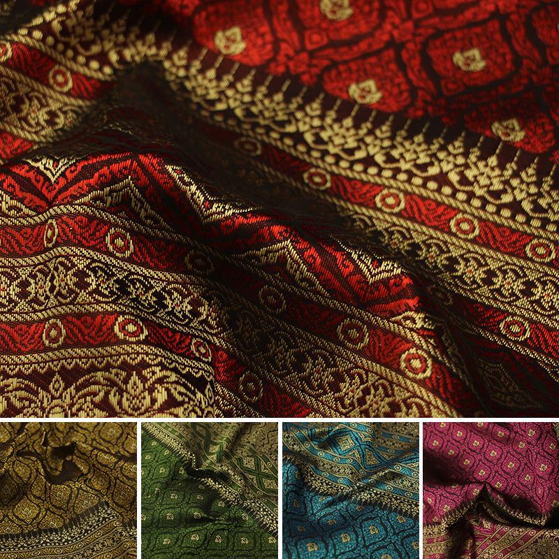 100x100cm Etnisk Stil Jacquard Brokadtyg För DIY-syning Thailändsk Traditionell Dräkt Dai Rörklänning Bakgrund Designertyg