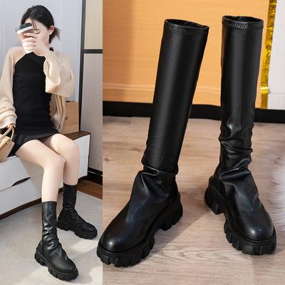 Fashion Boots Women Shoes Trend 2024 Short Leather Boots Platform Chelsea Chunky Mid Calf Moccasin Elegant Designer Punk Lolita Black