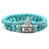 2PCS/Set copper Color Buddha Head Lava Skeleton Turquoises Natural Stone Beads For Women Men Bracelet Set Charm Bangles