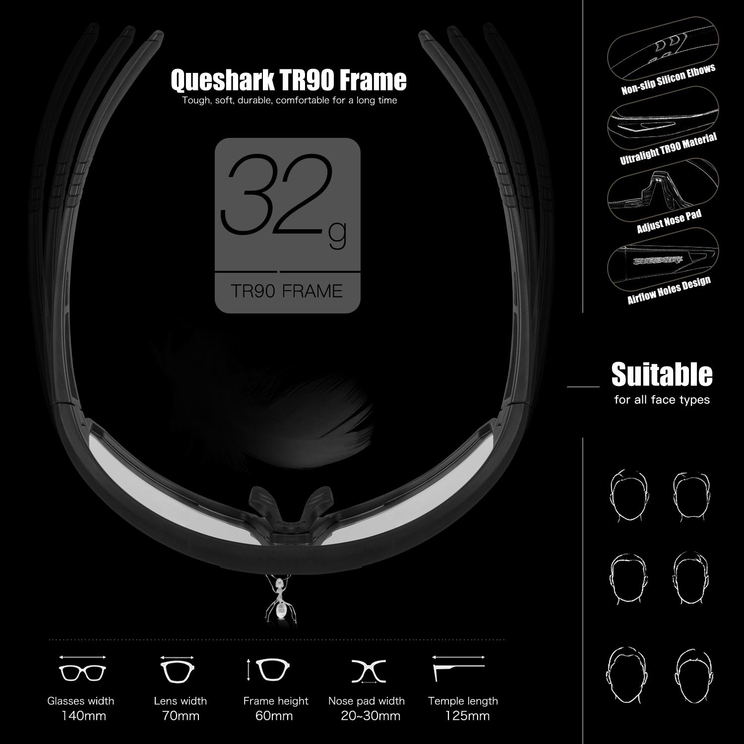 Queshark поляризационные спортивные очки для мужчин и женщин велосипедные солнцезащитные — фото 17