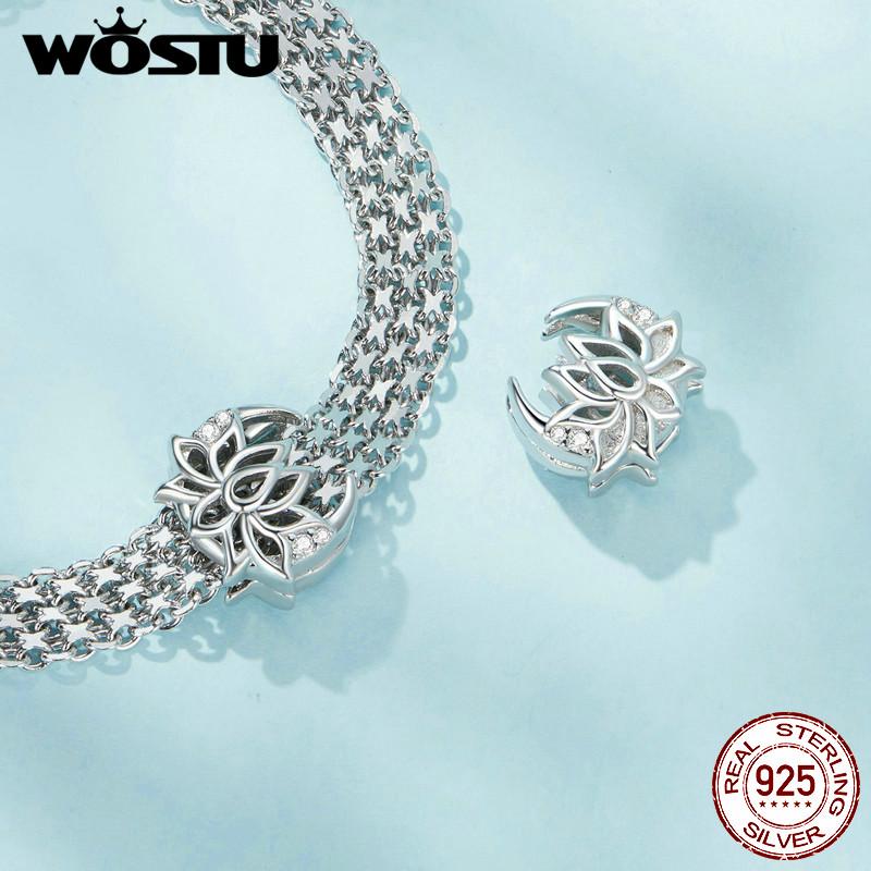 WOSTU 925 Sterling Silver Heart Clip Charms Hand of Fatima Bead Lotus Flower Pedant Fit Reflection Mesh Bracelet DIY Jewelry New