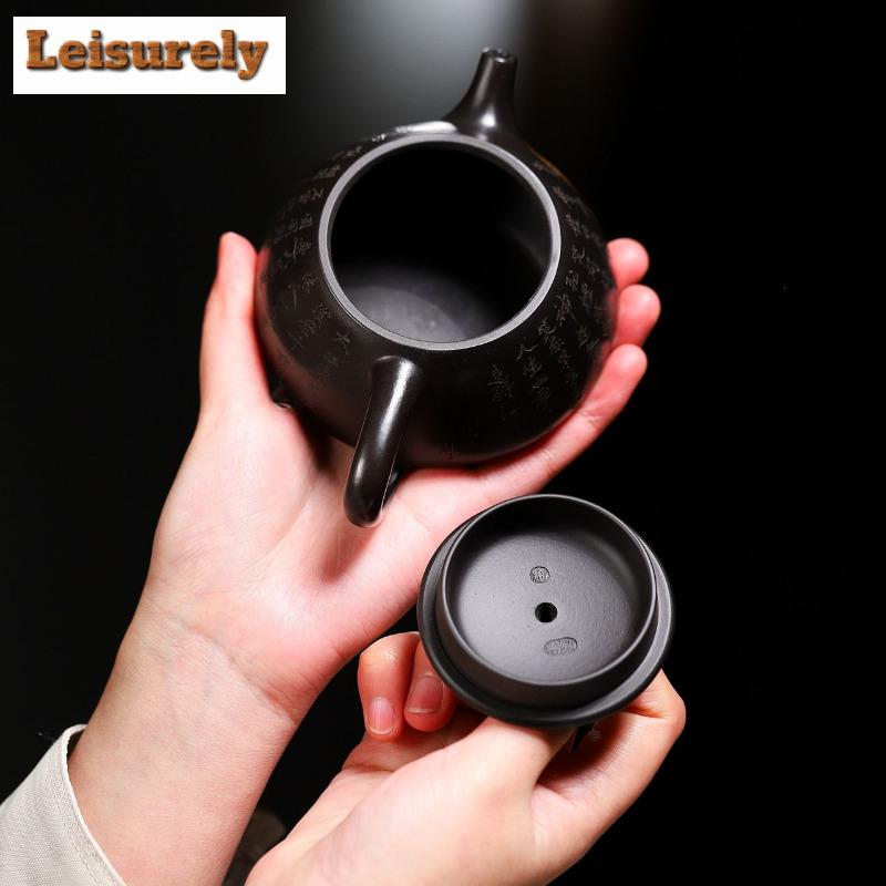220ml Yixing Purple Clay Teapots Hand-carved Stone Scoop Pot Raw Ore Dahongpao Reducing Roasting Mud Tea Kettle Zisha Tea Set