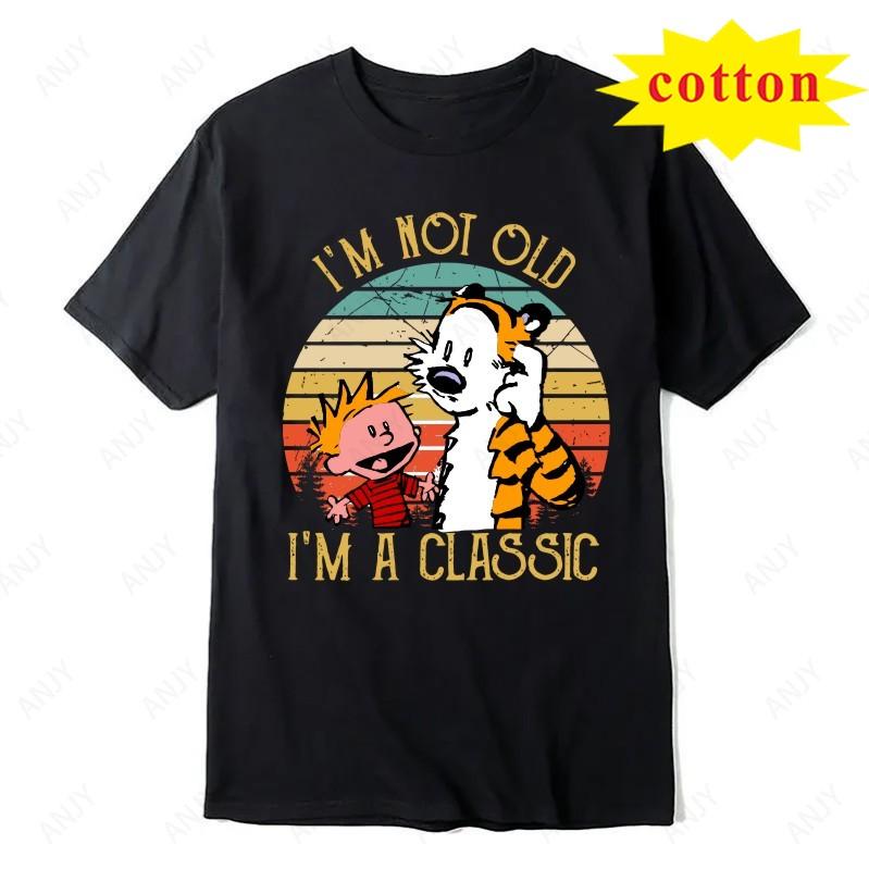Calvin And Hobbs Tiger Hug Printed Tshirt American Retro Comic Unisexs And Unisexs Short Sleeve Shirt