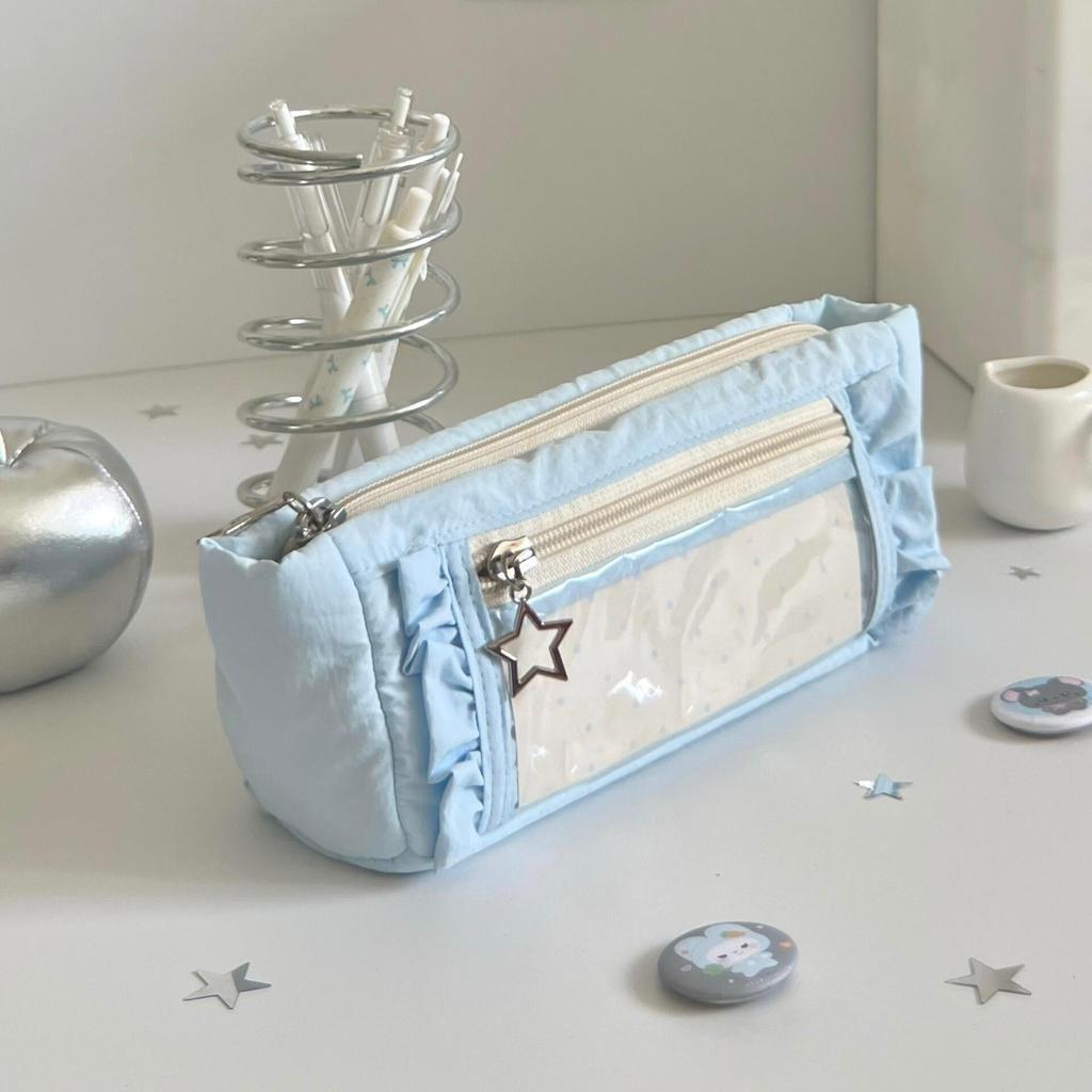 Mint Lace Pencil Case & Cosmetic Bag - Large Capacity, High Style, Ideal for Students