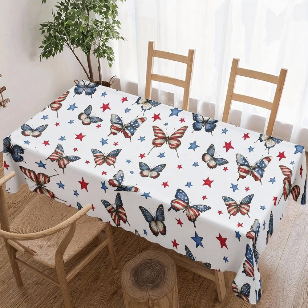 Patriotic Butterfly Rectangle Tablecloth for Table Decor Holiday Party Waterproof Reusable Table Cloth for Table Dining Room