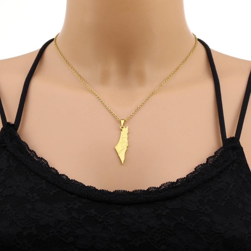ISR and PS Map Necklace for Men Women Stainless Steel Gold Silver Color Pendant Necklaces Neckchain Jewelry