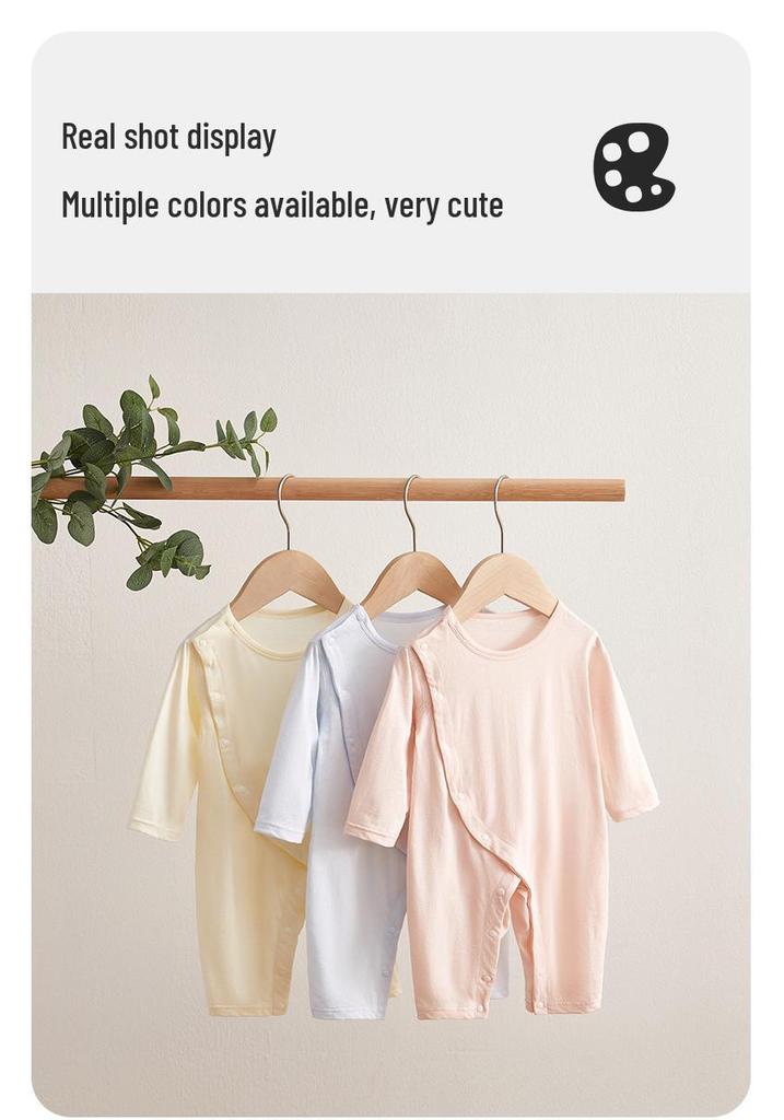 Tagless Double-Layer Cotton Newborn Bodysuit - Breathable, Thin Pajamas for Spring & Autumn