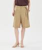 Pin Black Belted Single-Pleat Bermuda Pants Khaki
