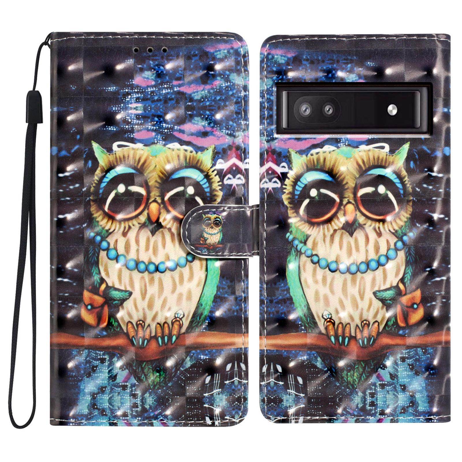 

Для Google Pixel 9a Чехол PU Кожаный Кошелек Чехол Телефона 3D Pattern Печать F