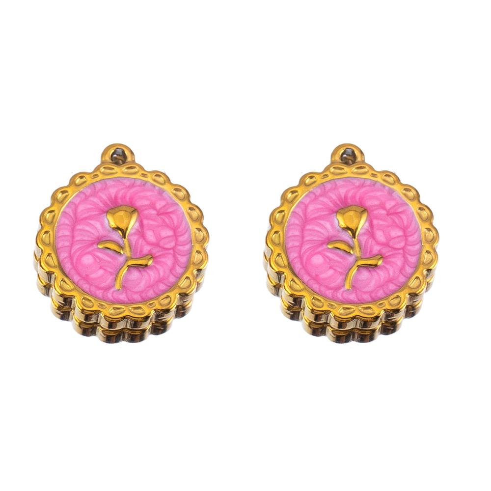 2/5Pcs Stainless Steel Series Pink Purple Elegant Cute Pendant Gold Bottom Pendant DIY Necklace Jewelry Handmade Accessories