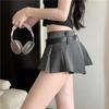 Gray Low Waist A-Line Pleated Midi Skirt for Women, Korean Style 2025 Summer Fashion, Versatile and Slimming Mini Skirt.