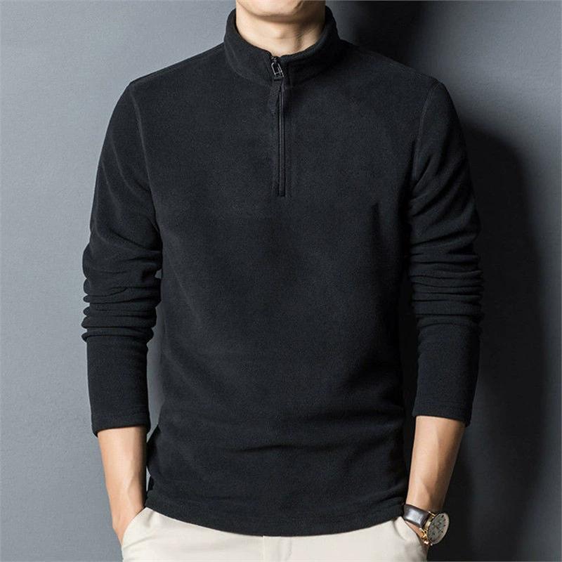 Autumn Winter Warm Polo Shirts Men's Lamb Wool Sweatshirt Standing Neck Half Zip Long Sleeve Fashion Versatile Men Tees Tops