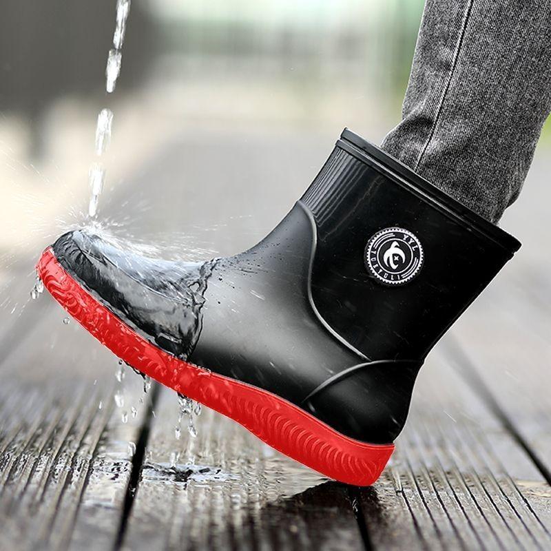 Men's new fashionable outer wear medium tube waterproof shoes outdoor beef tendon sole wear-resistant rain shoes car wash work non-slip rain boots