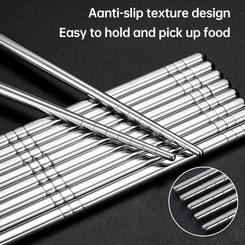Premium Reusable Stainless Steel Chopsticks, Square Non-Slip Design, Dishwasher Safe, Perfect for Home, Hotel & Restaurant