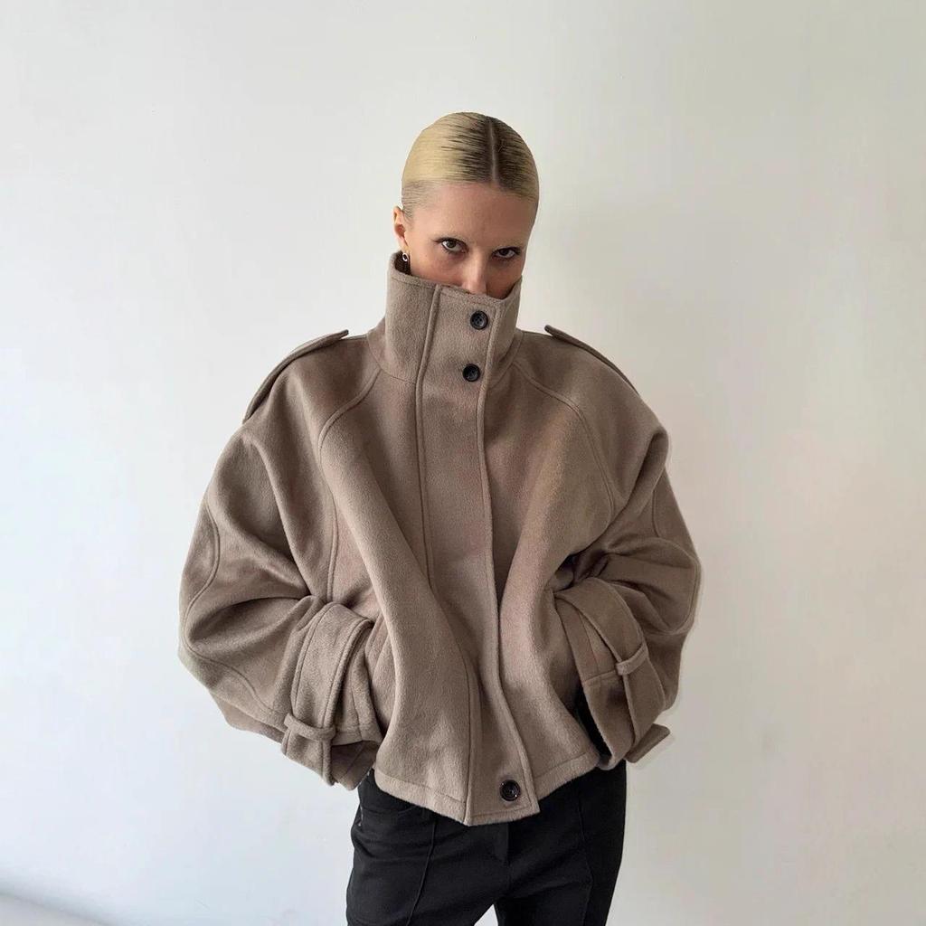 2025 Autumn/Winter Women's Wool Coat, European & American Sizes, Stand Collar, Single-breasted, Fashionable Temperament Design.