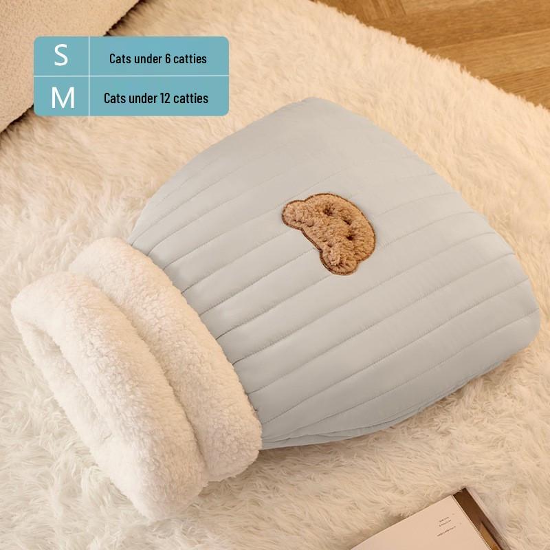 Cozy Winter Cat Bed - Enclosed Down Pocket, Kitten Sleeping Bag Nest, Warm Pet Bed for Dogs.