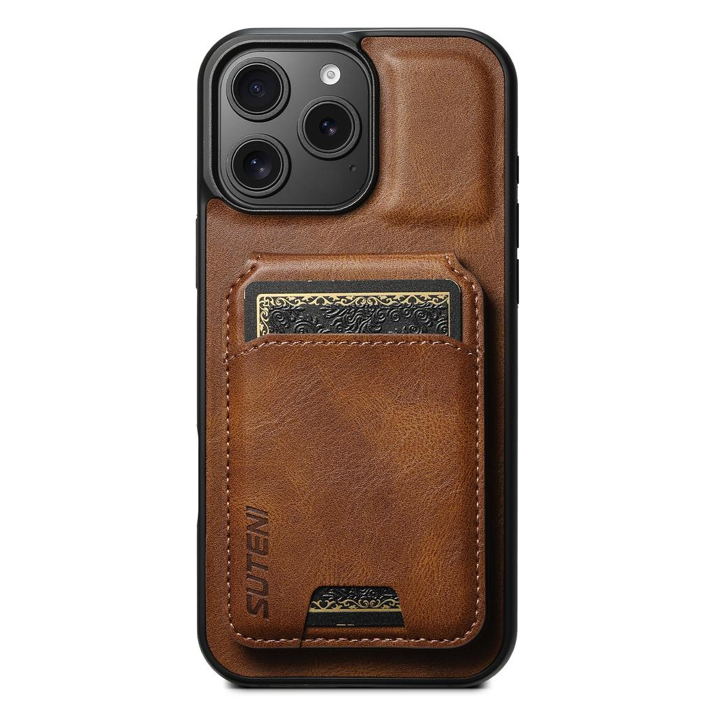 SUTENI H02 For iPhone 16 Pro Case Waxy Texture Leather+TPU Card Slots Kickstand Phone Cover