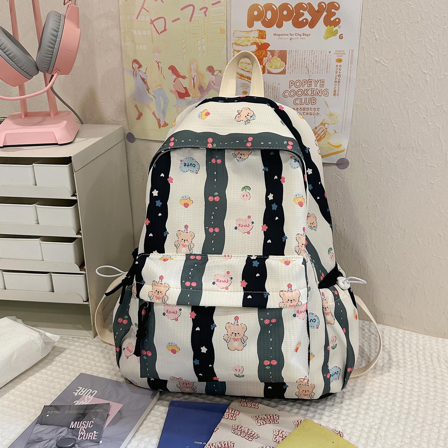 

New Cute Carto Backpack Women Large Capacity School Bag Fashi Print Backpacks Comfortable and Versatile Texture Coach Bag чёрный