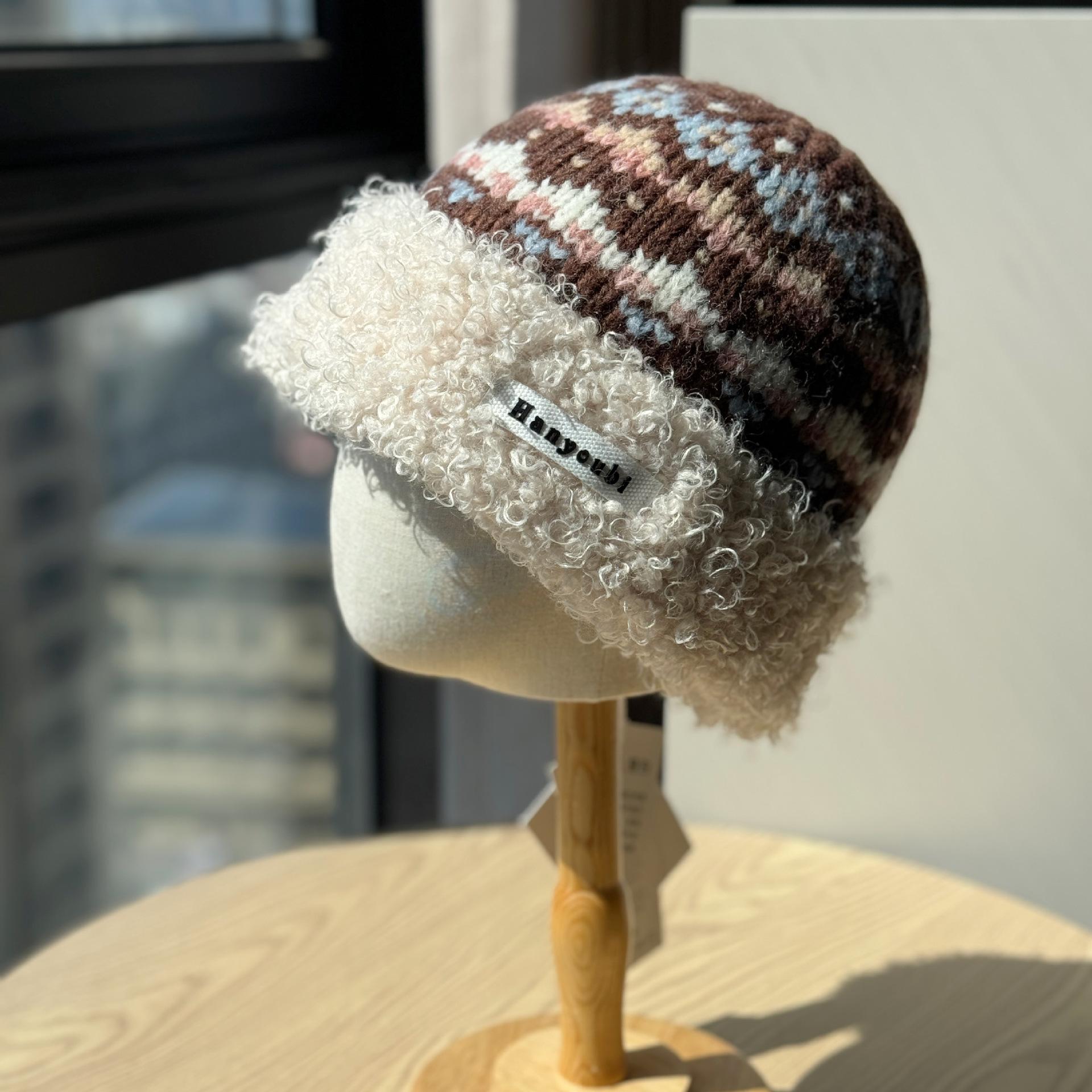 

Новая бархатная теплая вязаная шапка для женщин, модная шапка-рыбак в стиле ретро Fair Isle, толстая шерстяная шапка с защитой ушей от холода one size