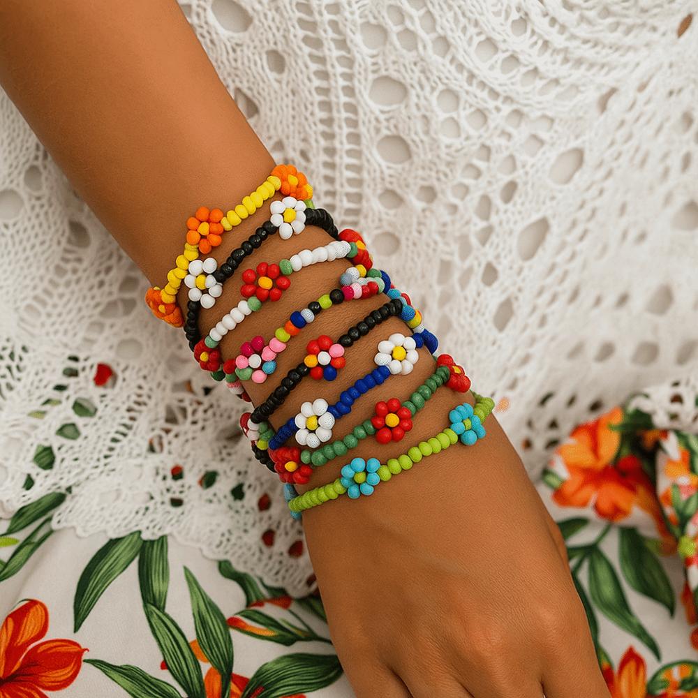 8pcs Bohemia Elastic Beaded Bracelet Multi Beaded Charms Bracelet Set  Summer