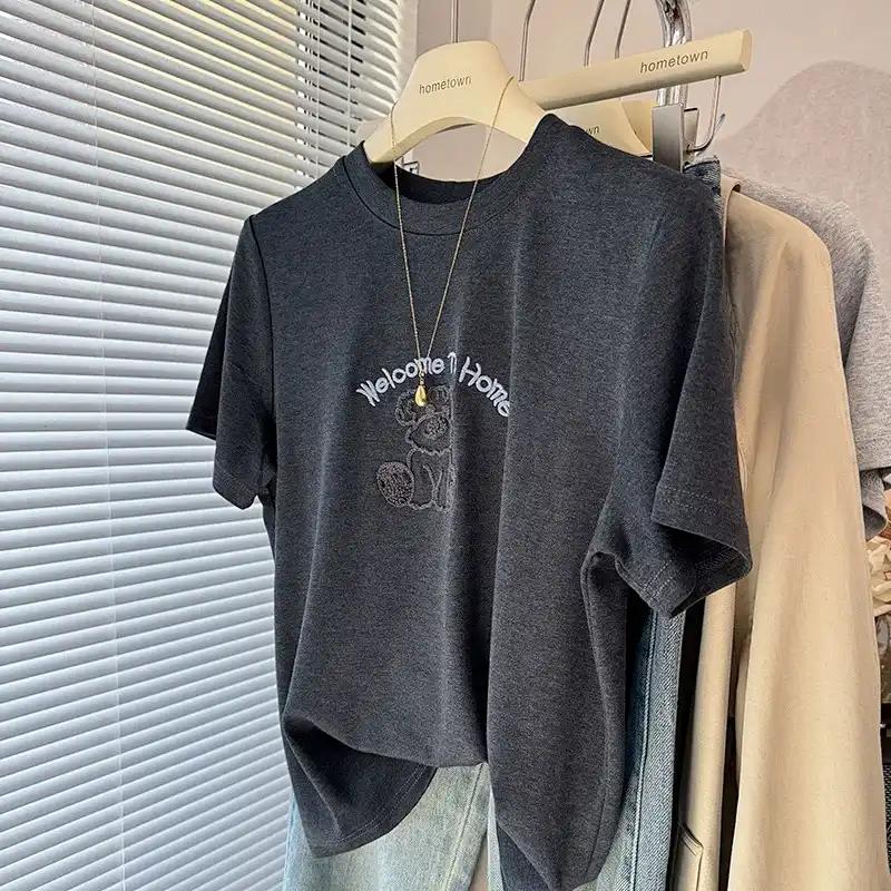 

Women s Koala Embroidery Gray Basic Short Sleeve T-Shirt M серый