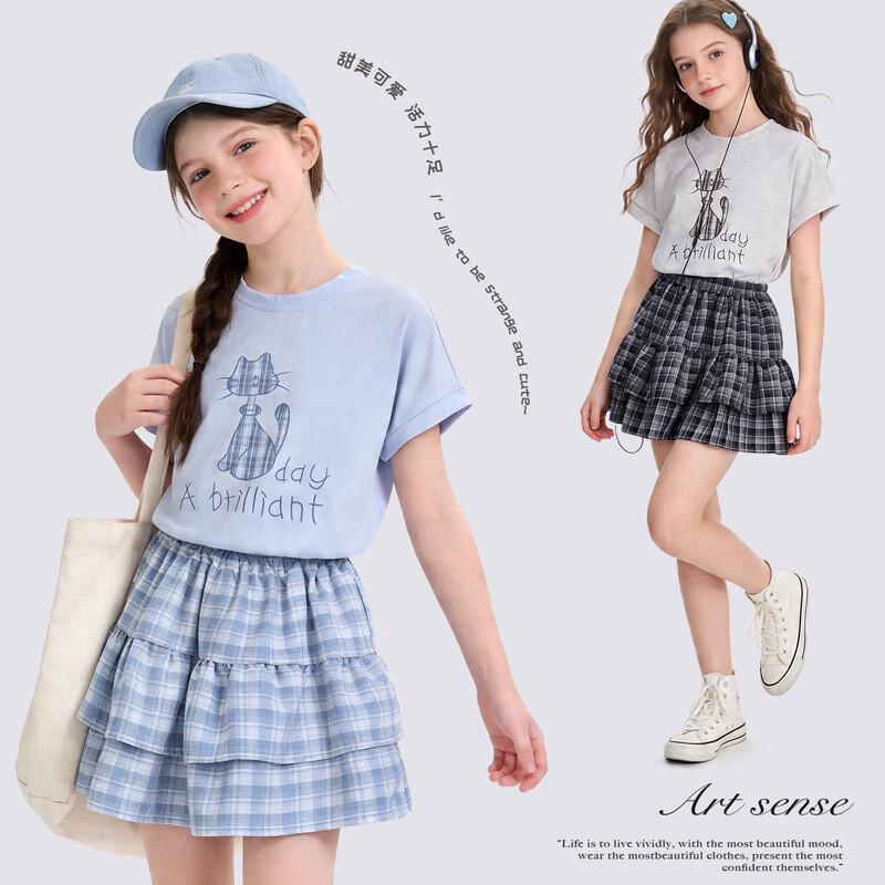 Duomiaowu Girls' Korean Style Summer T-shirt & Skirt Two-Piece Set