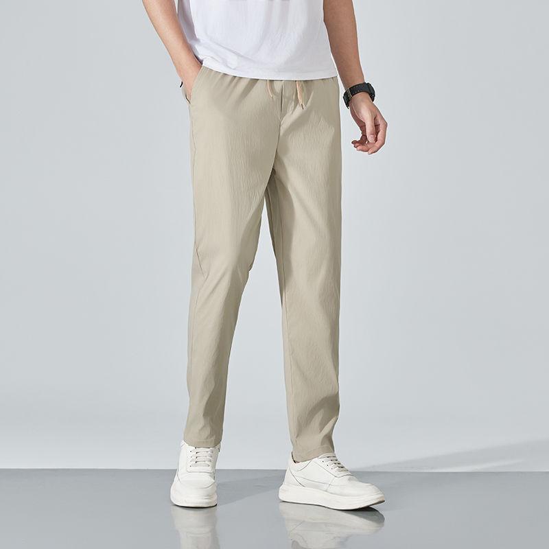 Men's Ice Silk Breathable Straight Leg Pants for Summer High Elasticity Sporty Loose and Casual Men's Pants