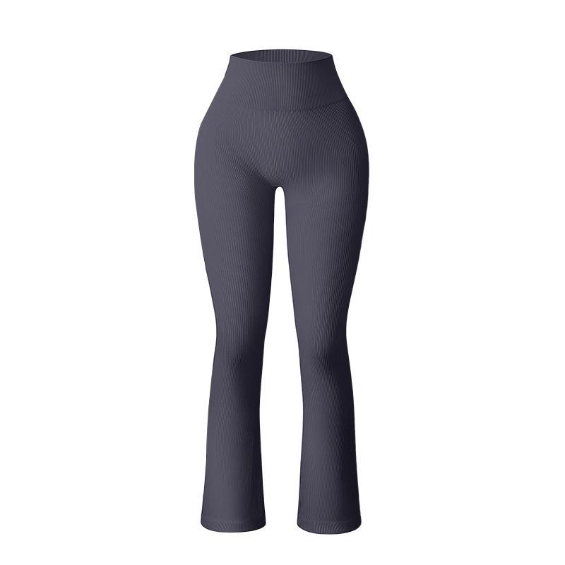 High-Waisted Women's Seamless Ribbed Yoga Flare Pants with Tummy Control