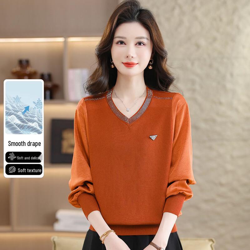 

SNOWFLYING Women s Rhinestone V-Neck Knit Top M