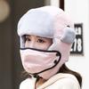 Female warm imitation rabbit fur corduroy with mask winter travel male cute velvet thickened cotton hat