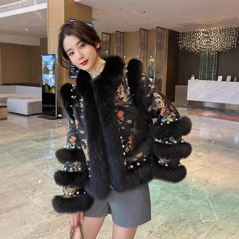 2 Winter New Medium Imitation Fox Fur Coat Women's Short Fashion Young Nail Bead Tang Clothing