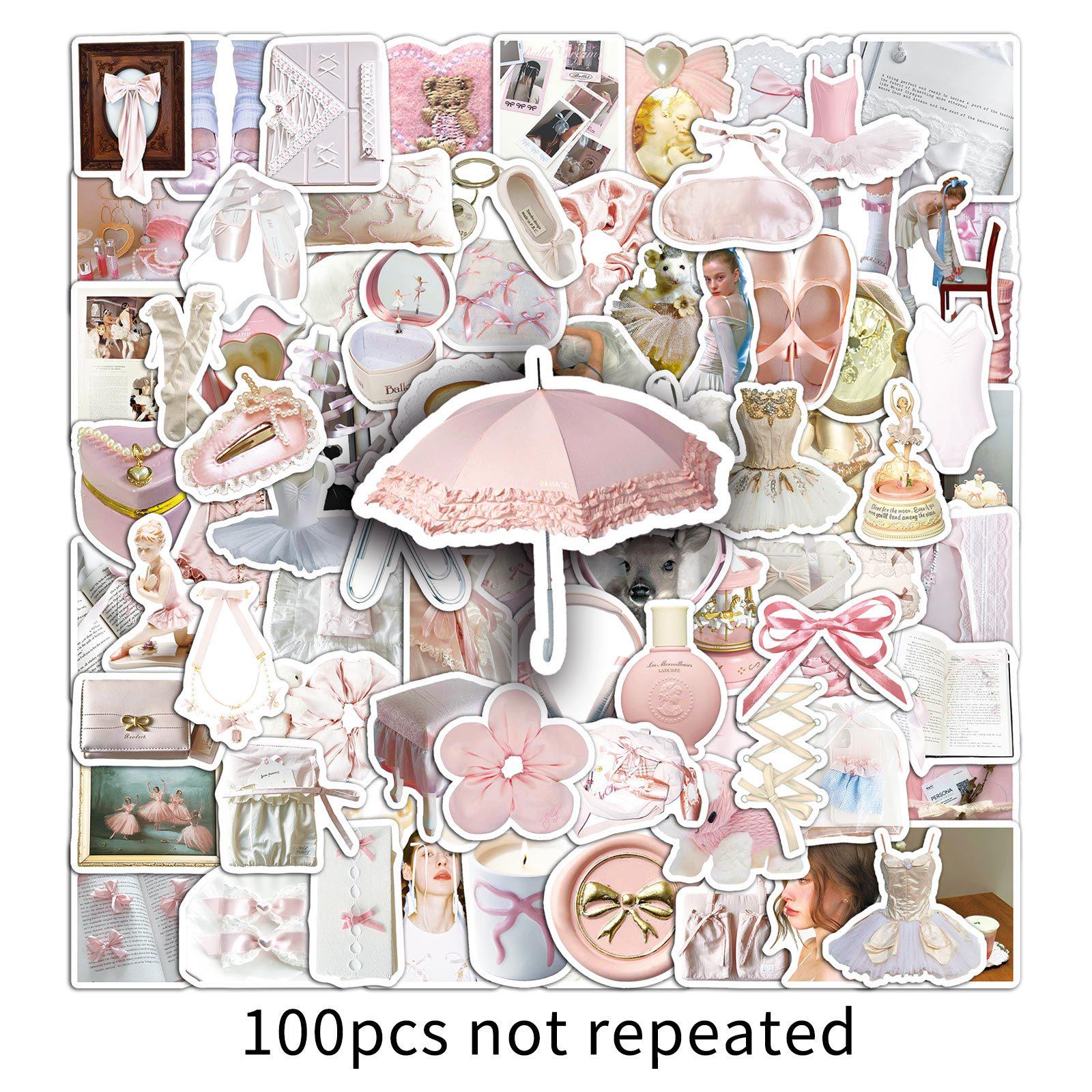 100 Ballet-Inspired Pink Graffiti Stickers for Journals, Phone Cases, Suitcases, and Water Bottles