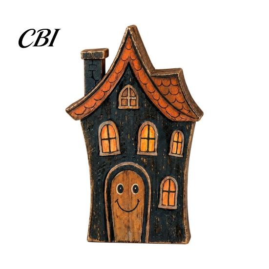 Indoor Halloween Fireplace Decor Haunted House/Cute Ghost Wooden Table Ornaments, Rustic Farmhouse Tiered Tray House Ornament Decor, Vintage Tabletop