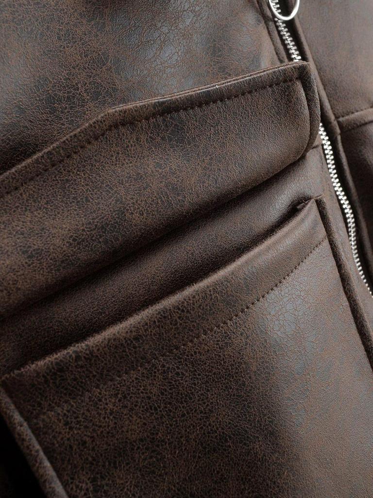 Women's 2025 Autumn Stylish Faux Leather Pilot Jacket with Large Pocket Detail